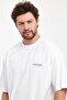 Men's Young Printed Oversize 100% Cotton Loose Wide Cut Crew Neck Soft Textured White T-Shirt - 3