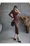 Brown One-Shoulder Draped Slit Midi Dress - 7042