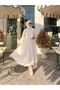 Stone-Detail Long Skirt Eyelet Embroidery Beige Modest Set - 5