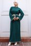11040-17 Embroidery Detailed Knitwear Dress Emerald Green - 5