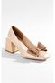 Women's Beige Stone Bow Heeled Shoes - 4