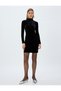 Mini Pencil Velvet Dress with Knot Detail, High Neck, Long Sleeves, Slim Fit - 2