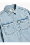Denim Shirt Long Sleeve Classic Collar Pocket Detail Cotton - 3