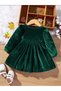 Girls' Birthday - Christmas New Year's Velvet Green Bow Dress - 2
