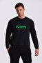 Black Slim Fit Printed Crew Neck 100% Cotton Sweatshirt - 2