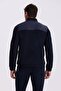 Navy Blue Slim Fit Zippered Cotton Lycra Tracksuit Top - 4