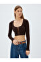 Long Sleeve U-Neck Crop Knit Sweater with Cross Lace Detail at the Front - 3