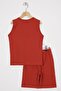 Sport Wear Embroidered Brick Color Boys' Capri Set - 3