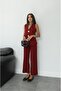 Burgundy Large Gold Buttoned Vest Pants Set - 2