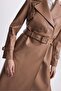 Double-Breasted Collar Sleeve Detailed Camel Leather Trench Coat 13014 - 2