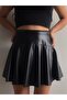 Women's Black Leather Mini Shorts Skirt - 2