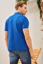 Intersiye Collar Detailed Cotton Men's Blue Polo Neck T-Shirt - 5