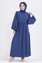 Balloon Sleeve Side Gathered Dress-Sax Blue