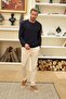 Crew Neck Thessaloniki Knitted Cotton Men's Navy Blue Knitwear Sweater - 4