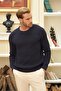 Crew Neck Thessaloniki Knitted Cotton Men's Navy Blue Knitwear Sweater
