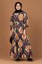 Ikat Pattern Dress with belted waistband-Yellow