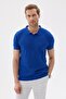 Polo Neck Jacquard Men's Cobalt Blue Knitwear T-Shirt