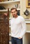Crew Neck Thessaloniki Knitted Cotton Men's White Knitwear Sweater - 3