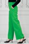 Green Wide Leg Trousers - Belt Button Detail - 5