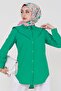 Poplin Tunic with Fold Detail at the Collar - Green