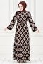 Ruffle Skirt Ikat Pattern Viscon Dress-Black