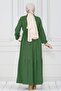 Shirt Collar Waist Tunneled Saree Dress-Green - 5