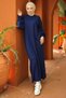 Balon Sleeve Tricot Dress Navy Blue Hm2522