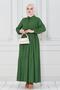 Shirt Collar Waist Tunneled Saree Dress-Green - 2