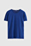 Slim Fit Cobalt Plain Knit Rayon Knitted T-shirt - 5