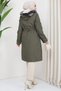 Fur Coat with Ornamental Pockets Khaki HM2322 - 5