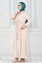 Shirt Collar Waist Tunneled Saree Dress-Beige - 2