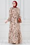 Beige Viscose Dress - Ruffle Skirt and Belted Waist Design