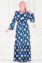 Skirt Ruffle Ikat Pattern Viscon Dress-Blue - 5