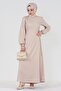 Linen Dress with Side Ties - Beige - 2