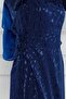 Sude Side Laced Satin Evening Dress-Navy Blue - 4