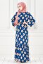 Skirt Ruffle Ikat Pattern Viscon Dress-Blue - 2
