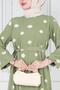 Polka Dot Belted Hijab Dress-White - 4
