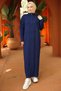 Corded Fabric Half Zipper Knitwear Dress Navy Blue Hm2520 - 6