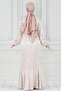 Shirt Collar Stone Detail Satin Evening Dress - Beige - 5