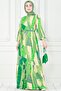 Mixed Pattern Belted Viscose Dress-Green