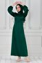 Lace-Up Satin Evening Dress with Stone Detail - Emerald Green