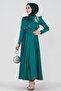 Stone Printed Satin Evening Dress-Turquoise - 3