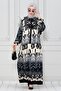 Leaf Printed Viscon Dress-Black