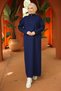Corded Fabric Half Zipper Knitwear Dress Navy Blue Hm2520