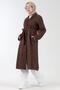 Waist Tie-Detail Melton Coat - Brown - 2