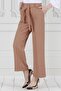 Wide Leg Trousers with Tie Waist - Mink - 3