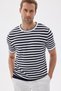 Lımıted Men's Striped Short Sleeve Crew Neck Rayon Men's Navy Blue Knitwear T-Shirt