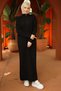 Ribbed Half Zipper Knitwear Dress Black Hm2520 - 5