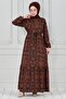 Tile Pattern Waist Tunnel Viscose Dress-Green - 2