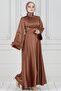 Cross Belted Satin Evening Dress-Brown - 3